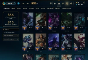 Ouro 1 com TODOS os Champs e 457 Skins +12 Vitoriosas - League of Legends LOL