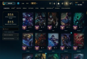 Ouro 1 com TODOS os Champs e 457 Skins +12 Vitoriosas - League of Legends LOL