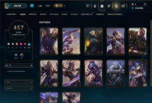 Ouro 1 com TODOS os Champs e 457 Skins +12 Vitoriosas - League of Legends LOL