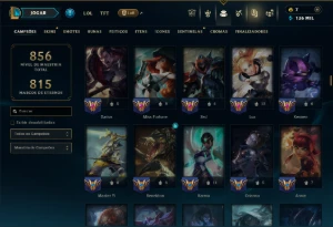 Ouro 1 com TODOS os Champs e 457 Skins +12 Vitoriosas - League of Legends LOL