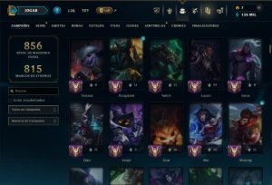 Ouro 1 com TODOS os Champs e 457 Skins +12 Vitoriosas - League of Legends LOL