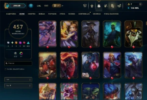 Ouro 1 com TODOS os Champs e 457 Skins +12 Vitoriosas - League of Legends LOL