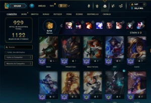 Ouro 3 com TODOS os champs e 281 Skins ( Nivel 740 ) - League of Legends LOL