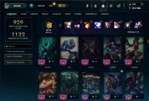 Ouro 3 com TODOS os champs e 281 Skins ( Nivel 740 ) - League of Legends LOL