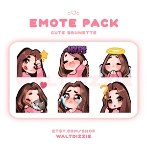 Cute Girl Emotes (Twitch/Discord) - Brunette - Redes Sociais
