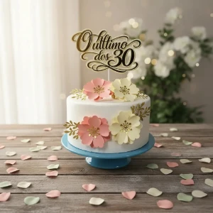Topo de Bolo O Último dos 30 com Quatro Flores - Artesanato e Personalizados