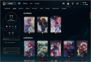 Conta ouro 4 com 103 champs e 77 skins (3 Ultimates) - League of Legends LOL