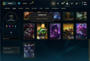 Unranked com 75 Champs e 15 Skins + 1 Rara do Rammus Rei - League of Legends LOL
