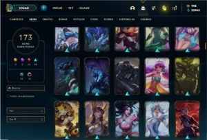 Conta ouro 1 com TODOS os champs e 173 Skins + 7 Vitoriosas - League of Legends LOL