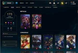 Conta ouro 1 com TODOS os champs e 173 Skins + 7 Vitoriosas - League of Legends LOL