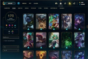 Conta ouro 1 com TODOS os champs e 173 Skins + 7 Vitoriosas - League of Legends LOL
