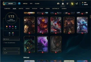 Conta ouro 1 com TODOS os champs e 173 Skins + 7 Vitoriosas - League of Legends LOL