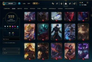 Platina 3 com TODOS os Champs e 322 Skins ( JG / TOP / ADC ) - League of Legends LOL