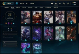Conta platina 4 com 33 skins e 67 champs - League of Legends LOL