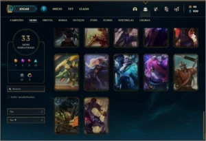 Conta platina 4 com 33 skins e 67 champs - League of Legends LOL