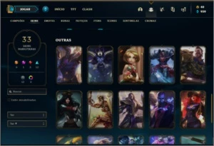 Conta platina 4 com 33 skins e 67 champs - League of Legends LOL