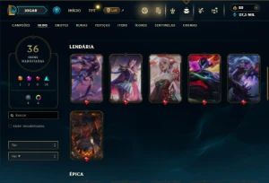 Unranked com TODOS os champs e 36 Skins + 2 Prestigios - League of Legends LOL