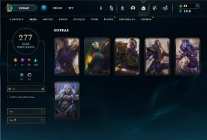 Platina 1 com TODOS os champs e 277 Skins ( SUP / MID ) - League of Legends LOL