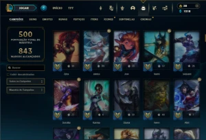 Platina 1 com TODOS os champs e 277 Skins ( SUP / MID ) - League of Legends LOL