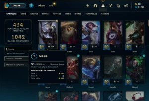 Conta prata 3 com 150 Champs e 258 Skins (1.2kk de Diana) - League of Legends LOL
