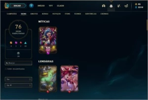 Conta bronze 1 com 127 champs e 76 skins - League of Legends LOL