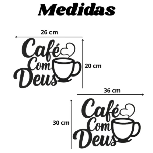 Placa Café com Deus em MDF Preto - Artesanato e Personalizados