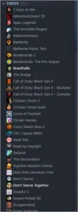 Conta steam, 5 anos de conta com 74 jogos.