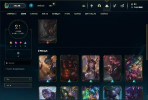 Unranked com 70 Champs e 21 Skins + 1 Fragmento - League of Legends LOL