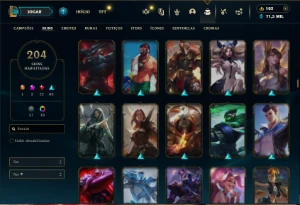 Prata 2 com TODOS os champs e 204 Skins ( TOP / JG / ADC ) - League of Legends LOL