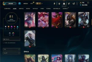 Bronze 3 com TODOS os champs e 81 Skins + 1 Prestigio - League of Legends LOL