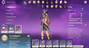 Conta Genshin Impact AR 5 com Cyno e Qiqi C1
