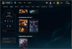 Conta unranked com 14 skins e 55 champs - League of Legends LOL
