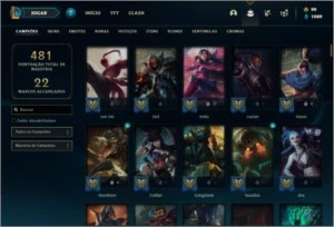 Conta unranked com 155 champs e 230 skins + 4 Vitoriosas - League of Legends LOL