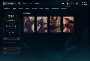 Conta unranked com 155 champs e 230 skins + 4 Vitoriosas - League of Legends LOL