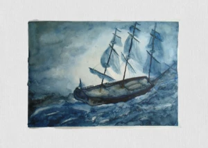 Aquarela Original Navio A3 - Sem Moldura