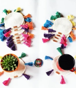 Porta Copos em Crochê Boho Creme - Artesanato e Personalizados