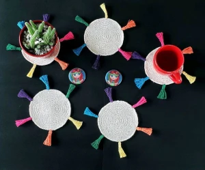 Porta Copos em Crochê Boho Creme - Artesanato e Personalizados