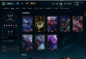 Conta Unranked com todos os Champs e 107 skins +2 Skin Raras - League of Legends LOL