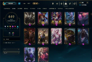 Ouro 1 com TODOS os Champs e 449 Skins ( Nivel 1403 ) - League of Legends LOL