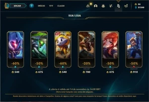 Conta bronze 4 com TODOS os champs e 253 Skins (3 Ultimates) - League of Legends LOL