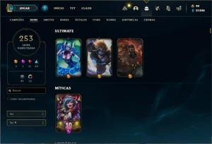 Conta bronze 4 com TODOS os champs e 253 Skins (3 Ultimates) - League of Legends LOL