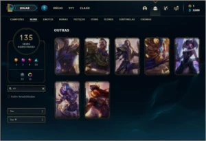 Conta platina 3 nas duas filas com 155 champs e 135 skins - League of Legends LOL