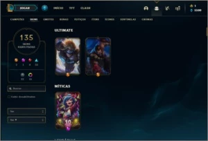 Conta platina 3 nas duas filas com 155 champs e 135 skins - League of Legends LOL