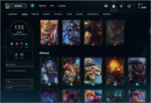 Conta platina 3 nas duas filas com 155 champs e 135 skins - League of Legends LOL
