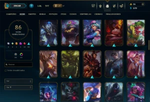 Diamante 3 com TODOS os Champs e 86 Skins  (ADC / MID / SUP) - League of Legends LOL