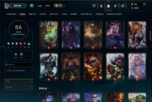 Diamante 3 com TODOS os Champs e 86 Skins  (ADC / MID / SUP) - League of Legends LOL