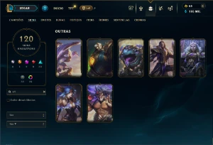 Platina 4 com TODOS os champs e 121 Skins ( MID / JG / TOP ) - League of Legends LOL