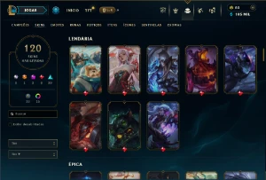 Platina 4 com TODOS os champs e 121 Skins ( MID / JG / TOP ) - League of Legends LOL