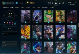 Platina 4 com TODOS os champs e 121 Skins ( MID / JG / TOP ) - League of Legends LOL