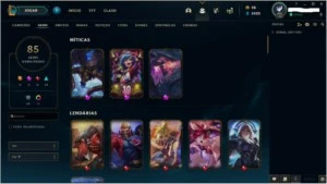 Conta level 140 Ouro 2(Platina 1 temporada passada),85 skins - League of Legends LOL